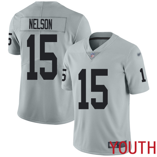Oakland Raiders Limited Silver Youth J  J  Nelson Jersey NFL Football #15 Inverted Legend Jersey